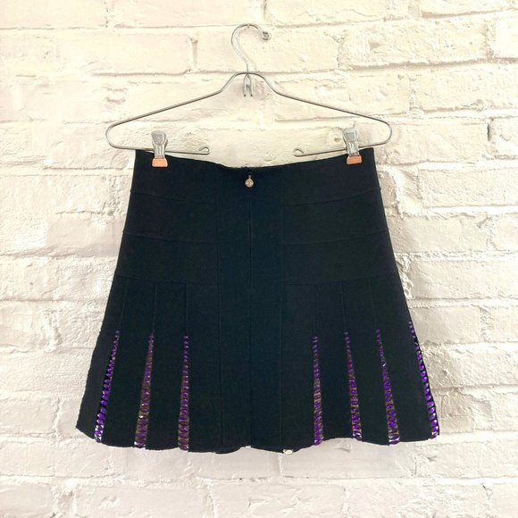 JUST CAVALLI Black Mini Skirt with Purple Crystals, size small - Picture 5 of 8